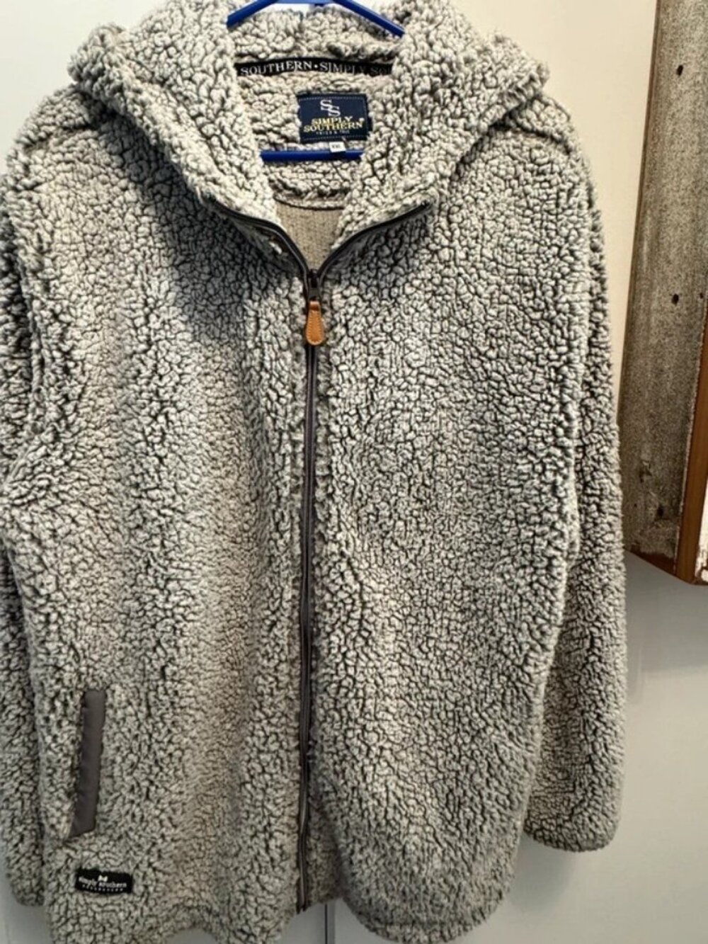 Womans Simply Southern Hooded Sherpa Jacket Size XXL (Cream Beige Grayish)